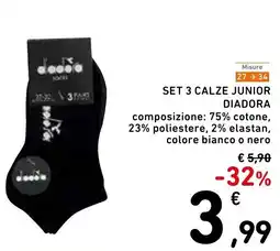 Spazio Conad Set 3 calze junior diadora offerta