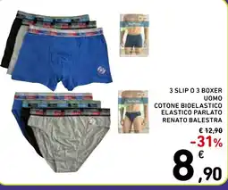 Spazio Conad 3 slip o 3 boxer uomo cotone bioelastico elastico parlato renato BALESTRA offerta