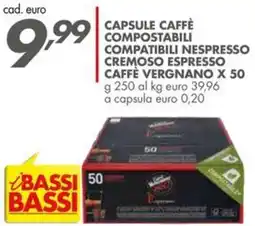 Italmark Capsule caffè compostabili compatibili nespresso cremoso espresso CAFFÈ VERGNANO X 50 offerta