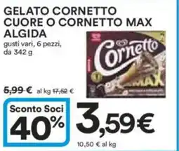 Ipercoop Gelato cornetto cuore o cornetto max ALGIDA offerta