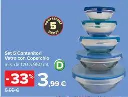 Carrefour Set 5 Contenitori Vetro con Coperchio offerta
