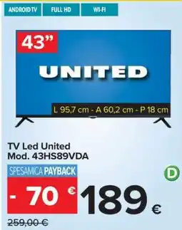 Carrefour TV Led United Mod. 43HS89VDA offerta