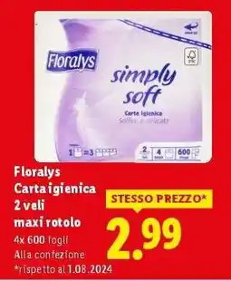 Lidl Florays Carta igienica 2 veli maxi rotolo offerta