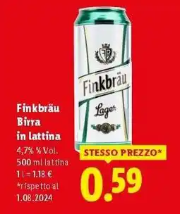 Lidl Finkbräu Birra in lattina offerta