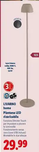 Lidl LIVARNO home Piantana LED ricaricabile offerta