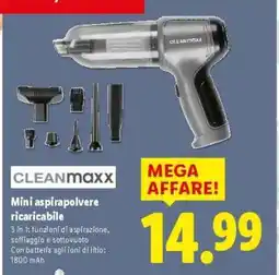 Lidl CLEANmaxx Mini aspirapolvere ricaricabile offerta