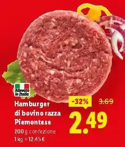 Lidl Hamburger di bovino razza Piemontese offerta