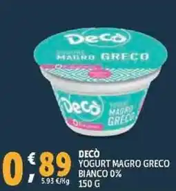 Deco Supermercati Decò yogurt magro greco bianco 0% offerta
