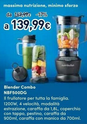 Unieuro Nutribullet nbf500dg 1,9 l frullatore da tavolo 1200 w argento offerta