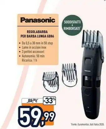 Unieuro Er-gb86, regolabarba, 3 pettini accessori, lavabile, nero offerta