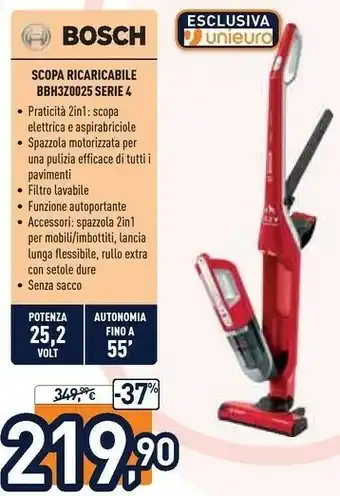 Unieuro Serie 4 bbh3zoo25 scopa elettrica senza sacchetto rosso 0,4 l offerta
