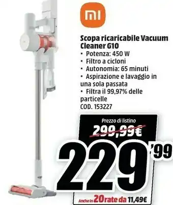 MediaWorld Scopa ricaricabile vacuum cleaner g10 offerta
