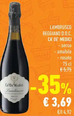 Conad Superstore Lambrusco reggiano d.o.c. CA' DE' MEDICI offerta