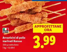 Lidl Arrosticini di pollo marinati Kansas offerta