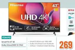 Expert Hisense Smart TV 43" 4K Dolby Vision/HDR 10+/HLG 43A69Q offerta