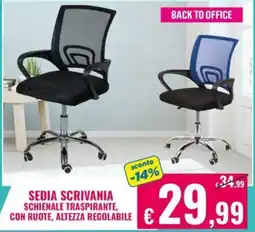 Satur Sedia scrivania schienale traspirante, con ruote, altezza regolabile offerta