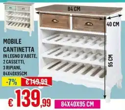 Satur Mobile cantinetta in legno d'abete, 2 cassetti, 3 ripiani, 84x40x95cm offerta