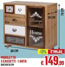 Satur Mobiletto 5 cassetti-1 anta 80x36x78 cm offerta