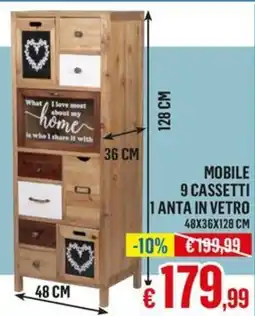 Satur Mobile 9 cassetti 1 anta in vetro 48x36x128 cm offerta