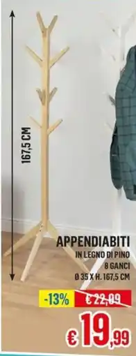 Satur Appendiabiti in legno di pino 8 ganci 035 x H. 167,5 cm offerta