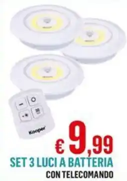 Satur Kooper Set 3 luci a batteria con telecomando offerta