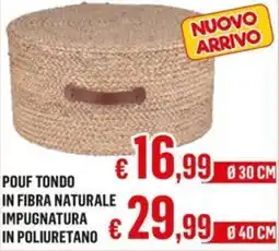 Satur Pouf tondo in fibra naturale impugnatura in poliuretano 30 cm offerta