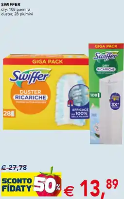 Esselunga SWIFFER dry, 108 panni o duster, 28 piumini offerta