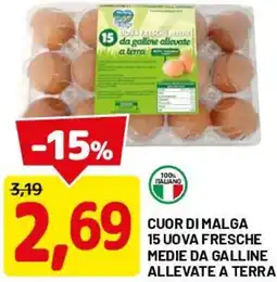 DPiù Cuor di malga 15 uova fresche medie da galline allevate a terra offerta