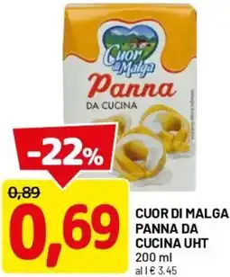 DPiù Cuor di malga panna da cucina uht offerta