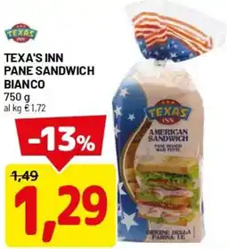 DPiù Texa's inn pane sandwich bianco offerta