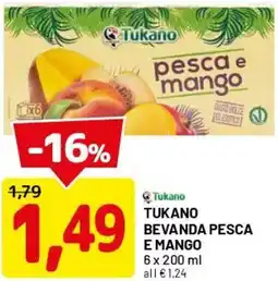 DPiù Tukano bevanda pesca e mango offerta