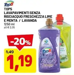 DPiù Top5 lavapavimenti senza risciacquo freschezza lime e menta / lavanda offerta
