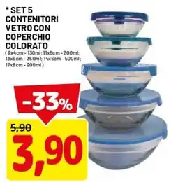 DPiù Set 5 contenitori vetro con coperchio colorato offerta