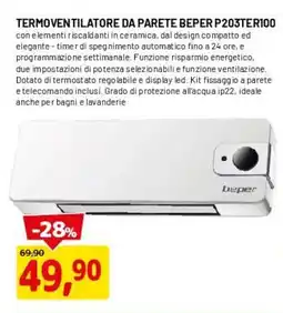 DPiù TERMOVENTILATORE DA PARETE BEPER P203TER100 offerta