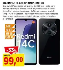 DPiù XIAOMI 14C BLACK SMARTPHONE 4G offerta