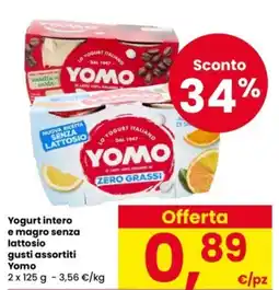 Eurospar Yogurt intero e magro senza lattosio gusti assortiti Yomo offerta