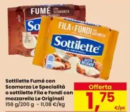 Eurospar Sottilette Fumé con Scamorza Le Specialità o sottilette Fila e Fondi con mozzarella Le Originali offerta