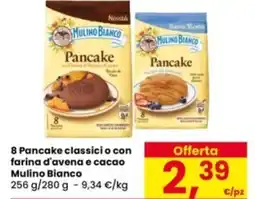 Eurospar 8 Pancake classici o con farina d'avena e cacao Mulino Bianco offerta