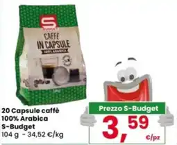 Eurospar 20 Capsule caffè 100% Arabica S-Budget offerta