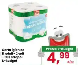 Eurospar Carta igienica 8 rotoli - 2 veli - 500 strappi S-Budget offerta