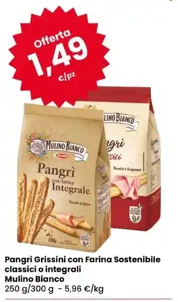 Eurospar Pangrì Grissini con Farina Sostenibile classici o integrali Mulino Bianco offerta