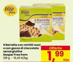 Eurospar 6 Barrette con mirtilli rossi o con gocce di cioccolato senza glutine Despar Free from offerta