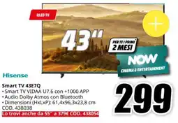 MediaWorld Hisense Smart TV 43E7Q offerta
