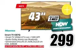 MediaWorld Hisense Smart TV 43E7Q offerta