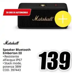 MediaWorld Marshall Speaker Bluetooth Emberton III offerta