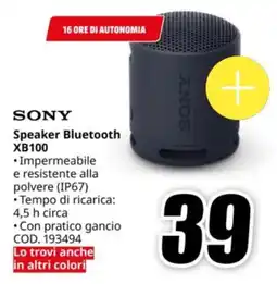 MediaWorld SONY Speaker Bluetooth XB100 offerta