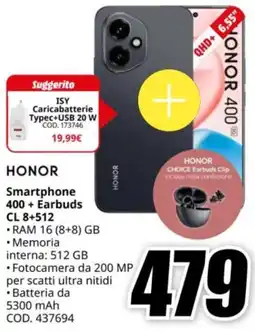 MediaWorld HONOR Smartphone 400 + Earbuds CL 8+512 offerta