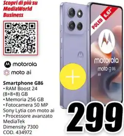 MediaWorld Motorola Smartphone G86 offerta