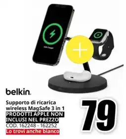 MediaWorld belkin Supporto di ricarica wireless MagSafe 3 in 1 offerta
