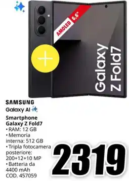 MediaWorld SAMSUNG Galaxy Al Smartphone Galaxy Z Fold7 offerta